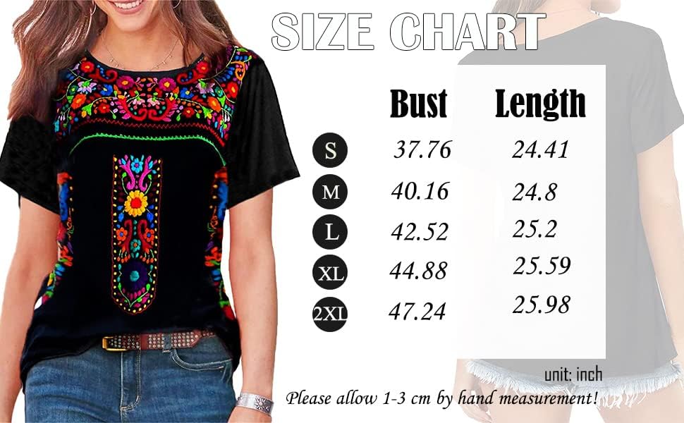 Melliflo Short Sleeve Mexican Tee Shirts for Women Floral Embroidered Loose Tops Ethnic Style Boho T-Shirts - Image 7