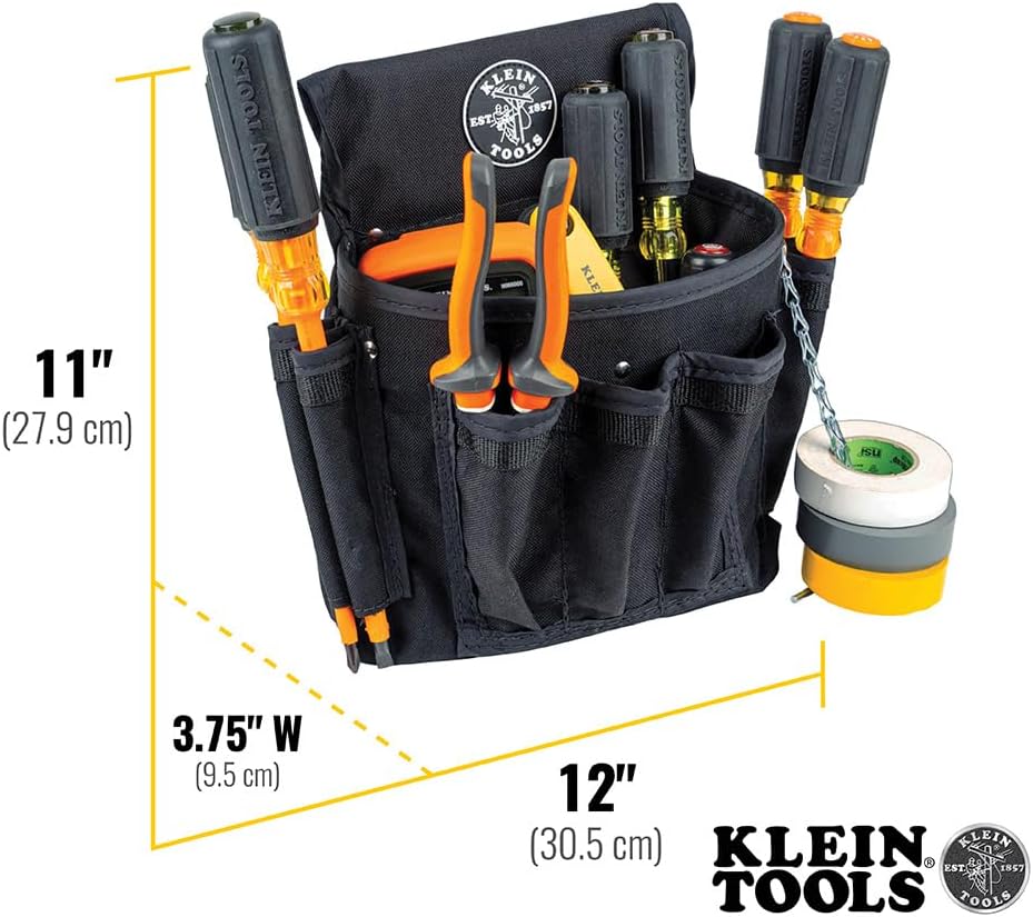Klein Tools 5719 Tool Pouch, Powerline Series Utility Pouch Fits Tool Belts up to 2.5-Inch, Strong Rivet Reinforced Stitching, 18-Pocket - Image 2