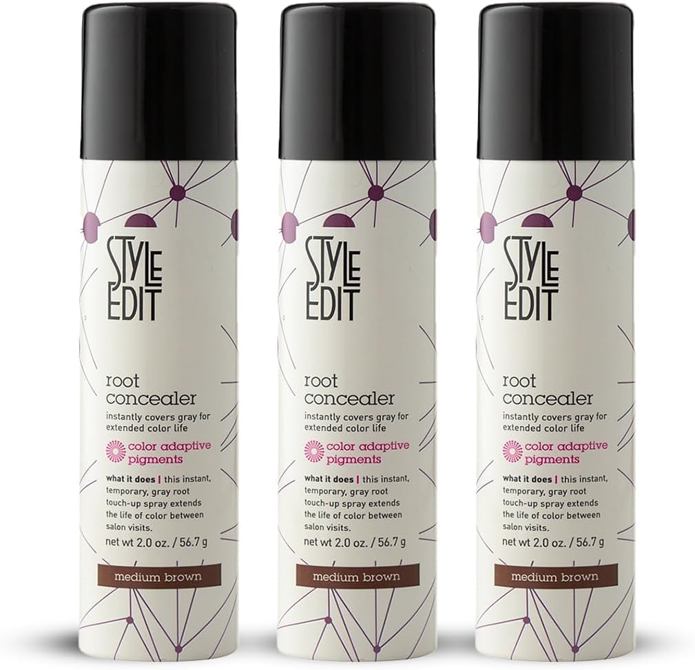 Style Edit Root Touch Up Spray | Temporary Hair Color for Gray Roots and Thinning Hair | Salon-Quality, Transfer-Resistant Hair Concealer | Medium Brown, 2 oz
