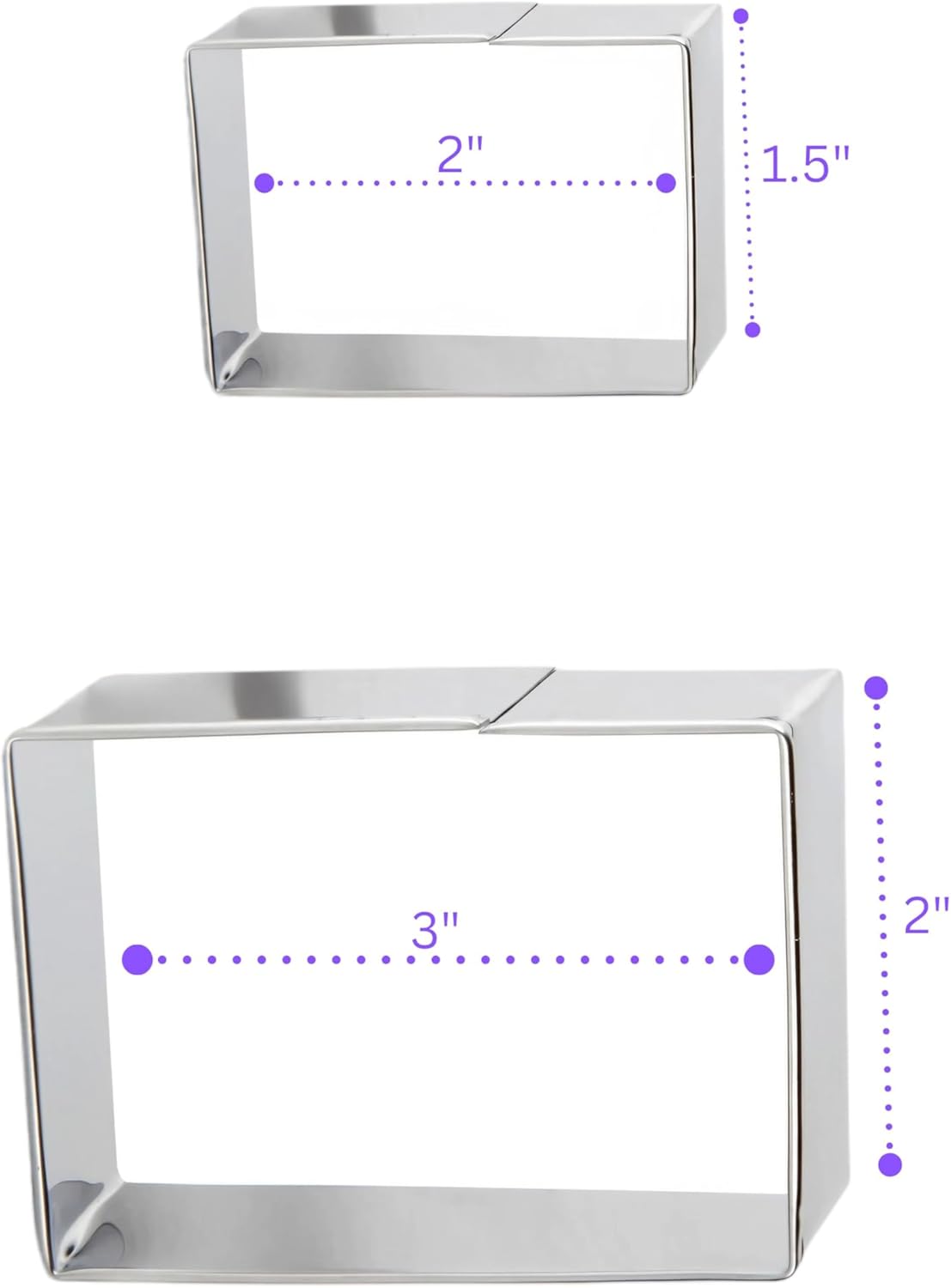 Bakerpan Stainless Steel Rectangle Cookie Cutter Set, Biscuit Cutters for Baking (2 Inch & 3 Inch) - Image 2