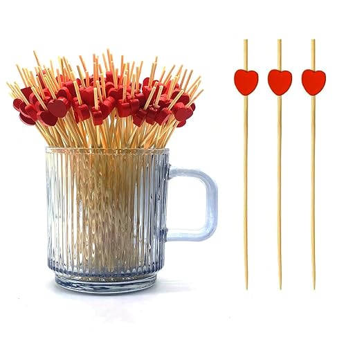 120 pcs 5.9 in long Red heart Bamboo Cocktail, Heart
