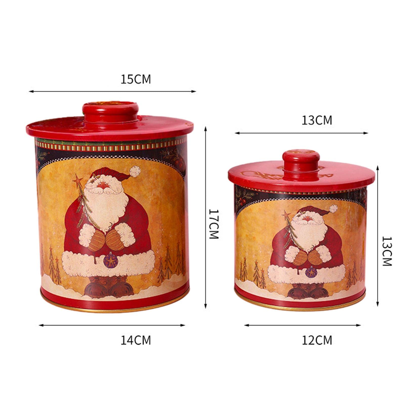 Generic 2 stuks kerstkoekjesblikken met deksel, vierkante koekjesdoos opslag blikken container kerstman motief, metalen achterwerk doos met venster retro geschenkdoos
