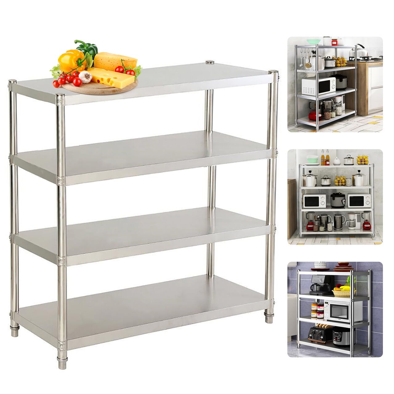 KüChenregal Edelstahl Schwerlastregal Arbeitsplatte Standregal GewüRzregal KüChenorganizer Stehend Regal KüChe Aufbewahrung RegalböDen Mit Chenregal 120X40X150Cm 4BöDen Edelstahlregal