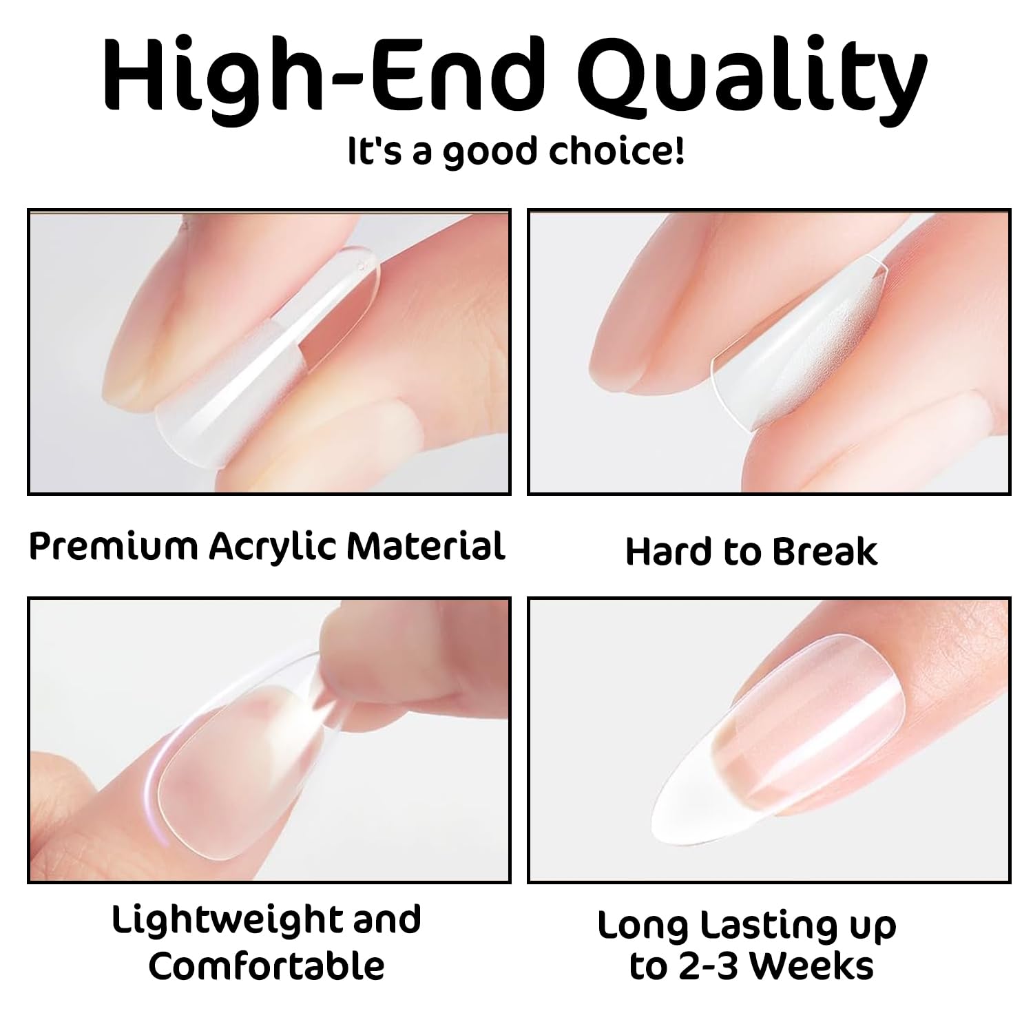 480 Pcs French False Nails Tip Extensions,12 Size Short Almond Gel x Nail Tips Half Cover,Fake Coffin Nail Art Tips Half Clear with Assortment Box,Salon Nails with Handle for Women - Image 4
