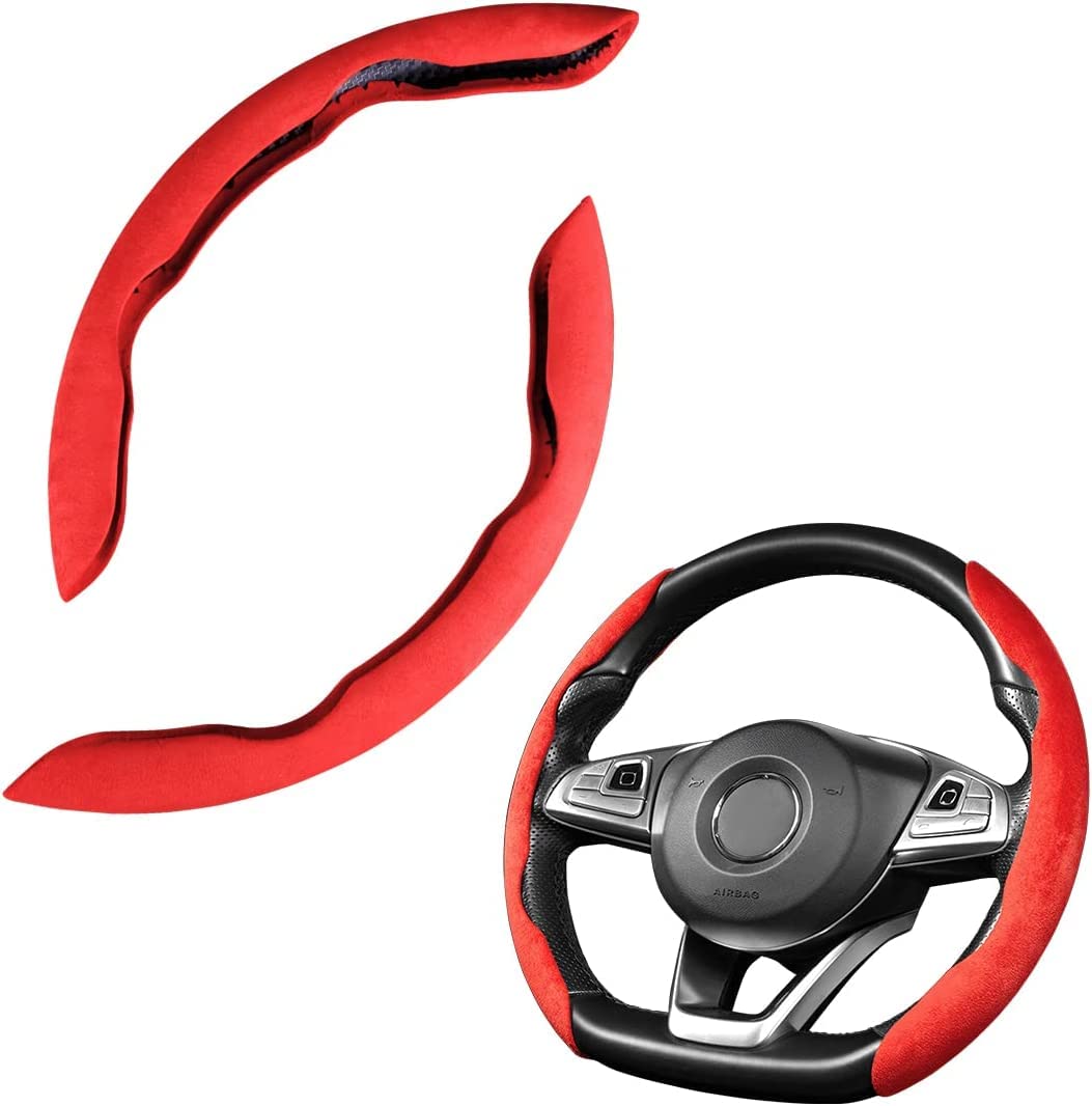 Automaze New Suede Texture Steering Wheel Grip Cover for Cars, Safe and Non Slip Car Interior Accessory (Suede Red)-picture-21