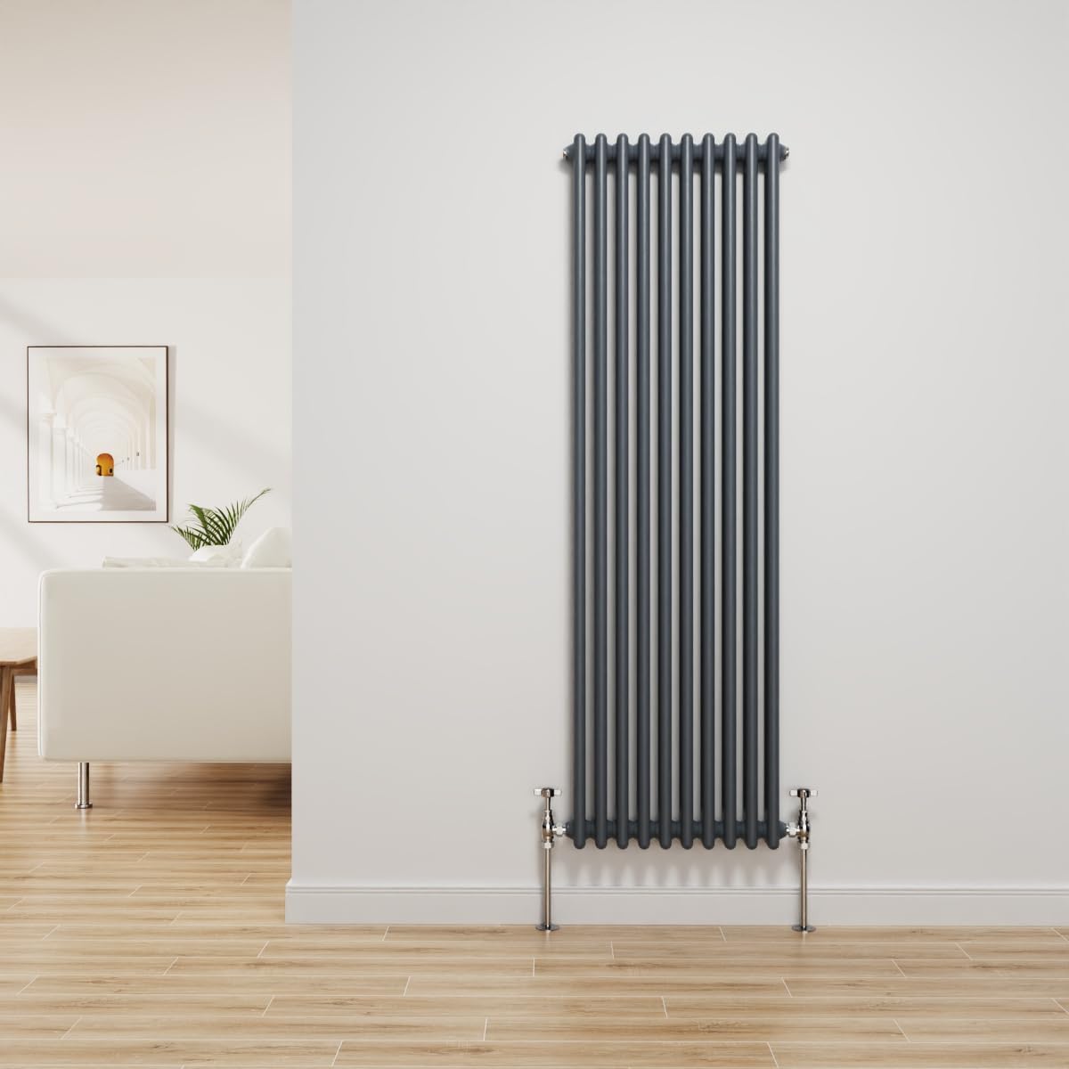 Nrg Anthracite Traditional Radiator Cast Iron 2 Column Vertical Central Heating Bathroom Radiators 1500X470mm