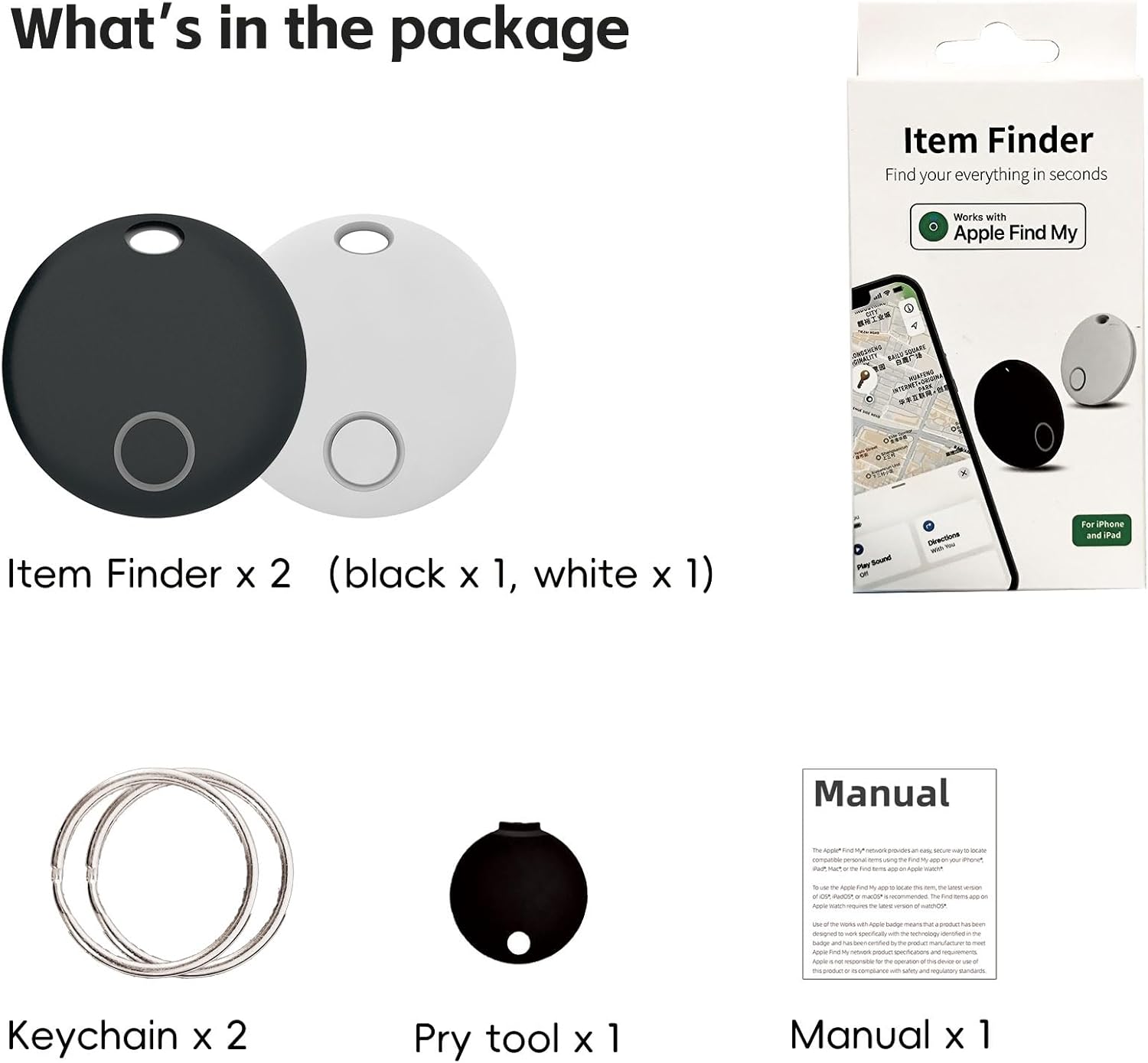 Package contents of Sniegauu HB02 Smart Item Finder Tracker Tags