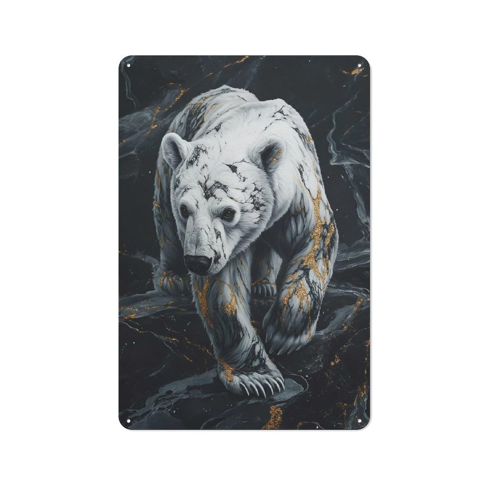 Junmoney Style-14 30X20cm Retro Metal Sign With Polar Bear With Gold Veins For Living Room Or Hallway, For Living Room Decor Lovers Refreshing A Room In Autumn