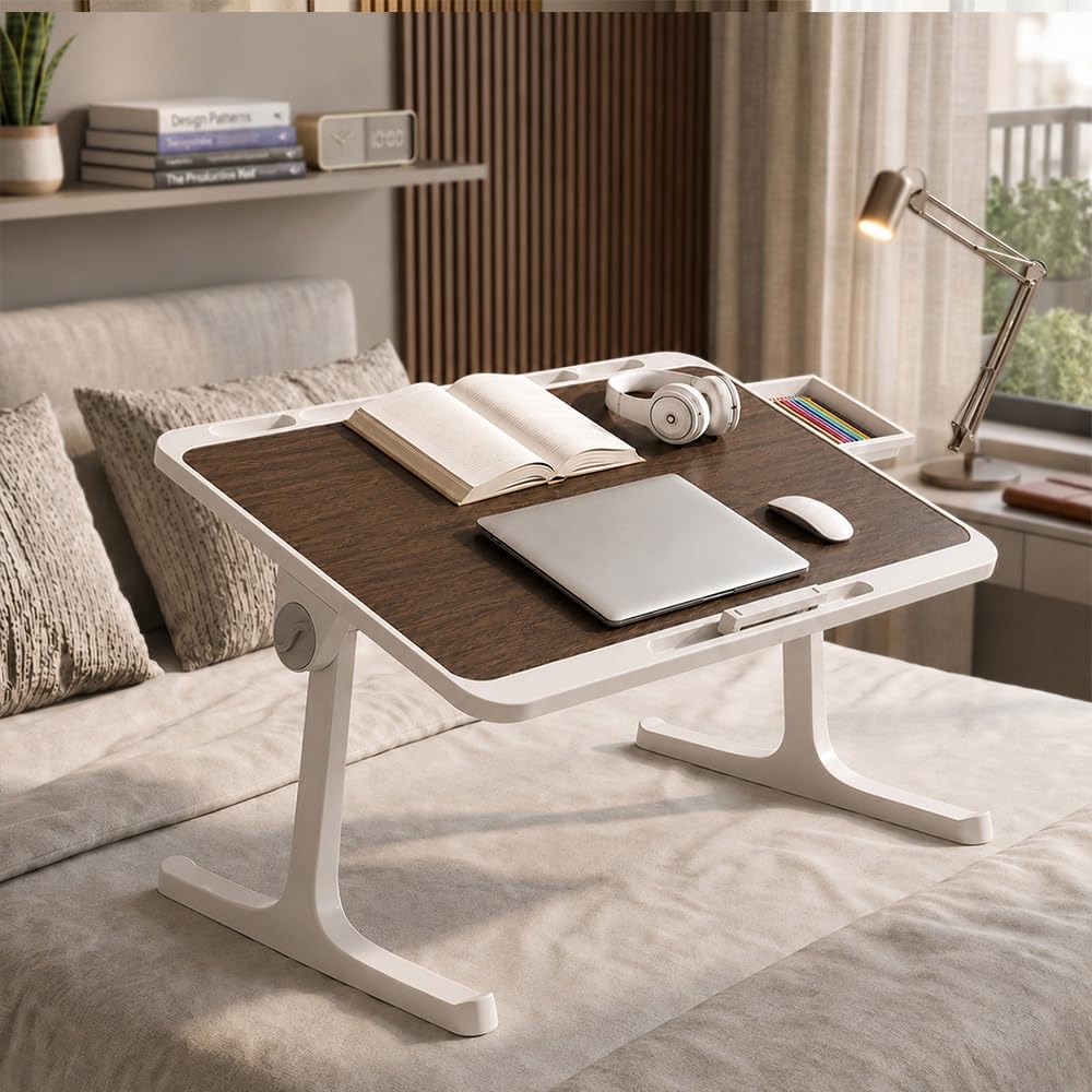 StarAndDaisy T9 Foldable Bed Table for Laptop & Study, 4-Level Adjustable Angled Tabletop, Large Desktop Surface with Anti-Slip Stopper, Tablet & Phone Slot, Storage Drawer, Stable Legs, PP & TPE StarAndDaisy T9 Foldable Bed Table for Laptop & Study, 4-Level Adjustable Angled Tabletop, Large Desktop Surface with Anti-Slip Stopper, Tablet & Phone Slot, Storage Drawer, Stable Legs, PP & TPE