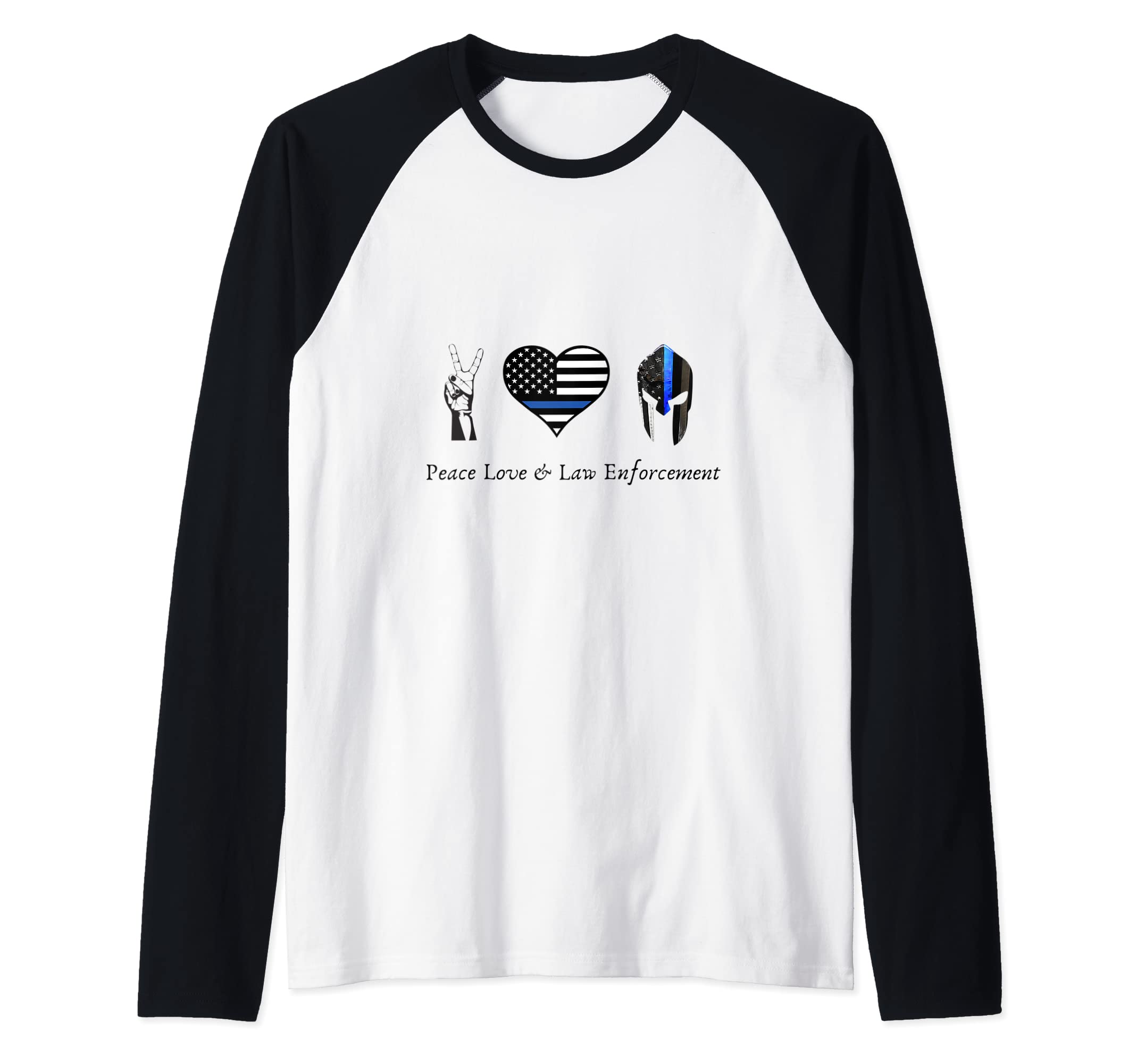Peace Love & Law Enforcement blue line flag Raglan Baseball Tee
