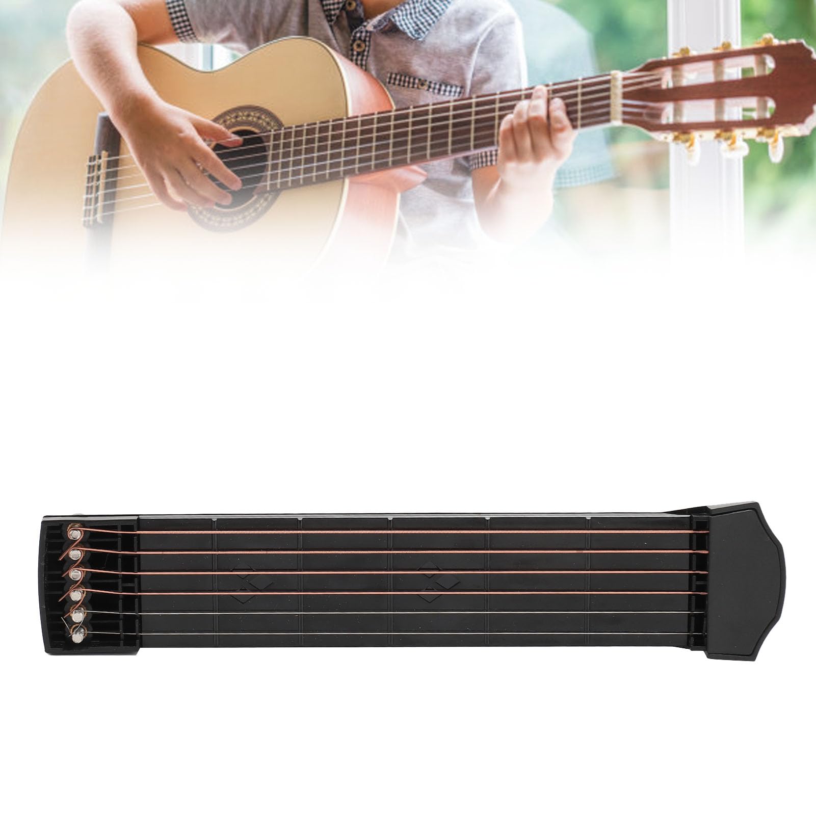 6 Fret Guitar Chord Trainer, Portable Neck Button Free Practice Tool with Tuning Wrench for Beginners Finger Strength - Image 3
