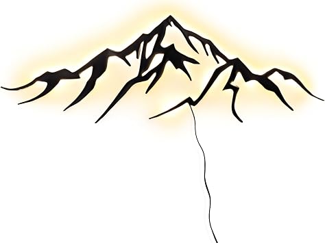 Metal LED Light Mountain Wall Decor - Mountain Lighted Wall Art - Outdoor Lighting for Home, Office, Bedroom, Living Room, Kitchen, Dining Room 43.3x13.3 Inches / 110x34 cm, Warm White