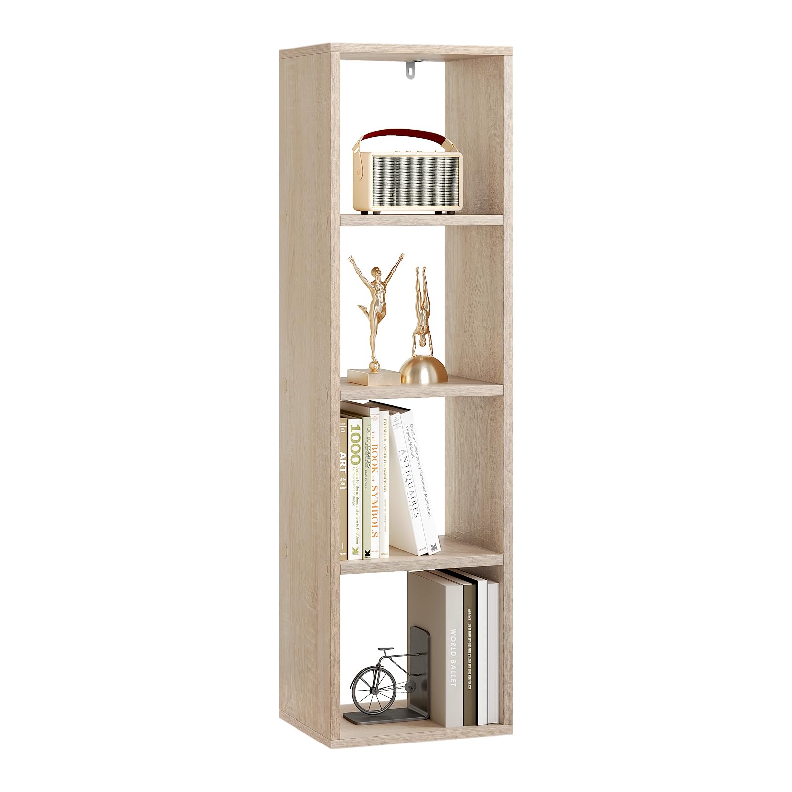 WOLTU Bücherregal mit 4 Ebenen, Würfelregal Standregal, offenes Regal, Aufbewahrungsregal für Wohnzimmer Arbeitszimmer Kinderzimmer Büro, modern, 30x106,5x23,5 cm, helle Eiche, SK051hei
