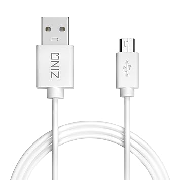 Zinq Technologies Super Durable Micro to USB 2.0 Round Cable with High Speed Charging, Quick Data Sync and PVC Connectors for All USB Powered Devices (White)
