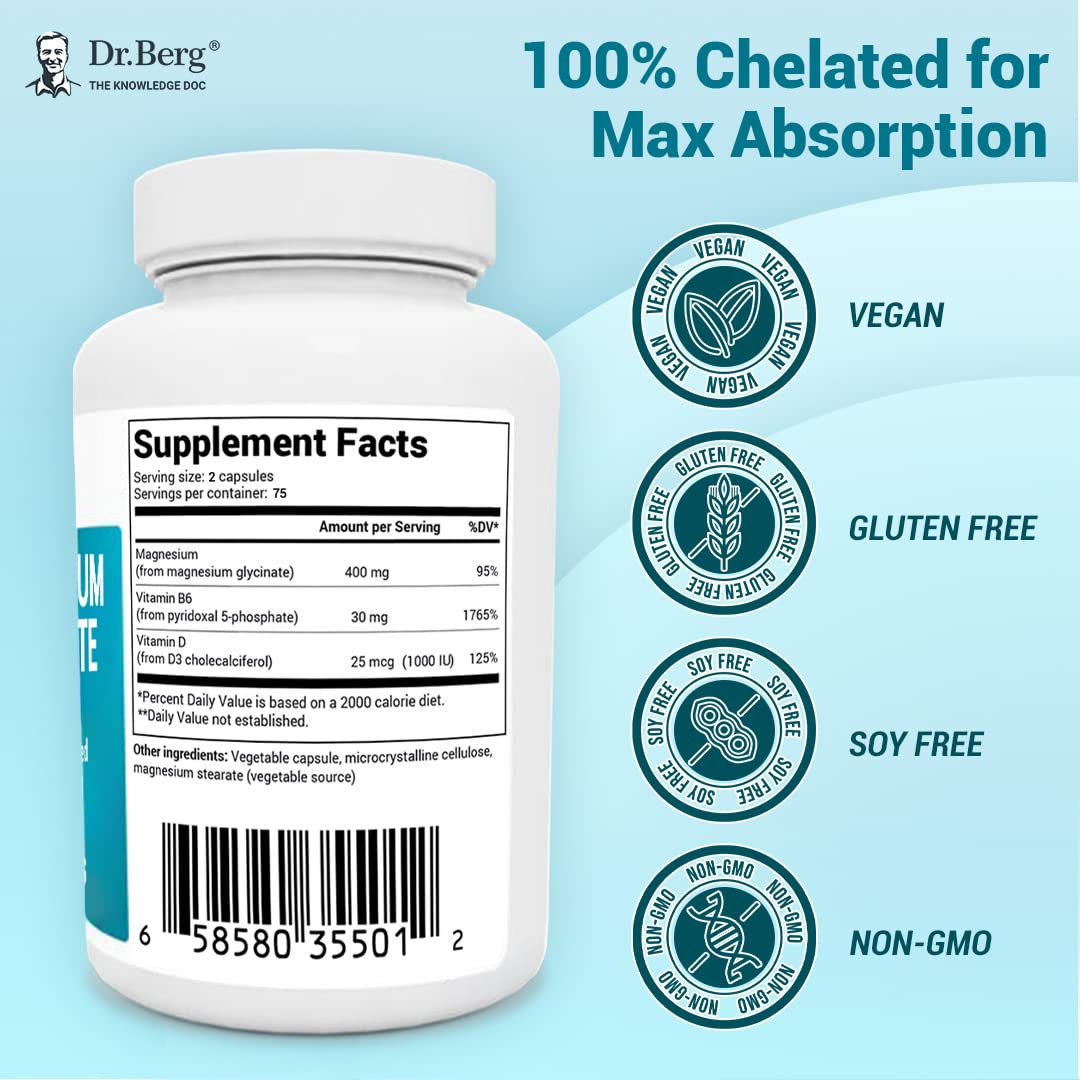 Dr. Berg's Magnesium Glycinate 400mg Fully Chelated Magnesium