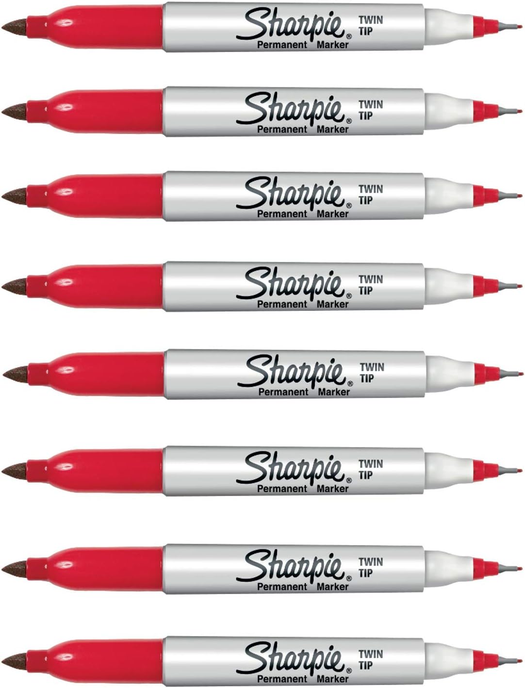 Sharpie 32202 Twin Tip Permanent Marker, Fine and Ultra Fine Tip, Red Color, Quick-drying Ink, Fade and Water Resistant, AP Certified, Pack of 8