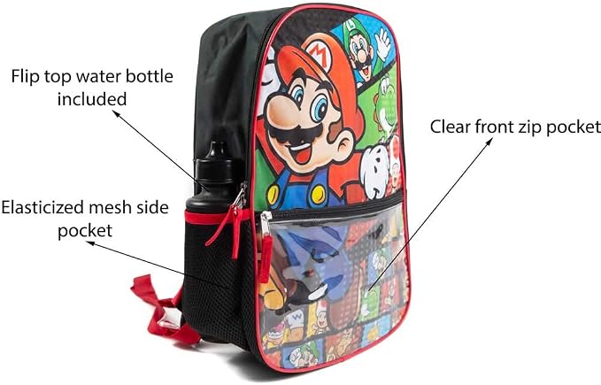 Super Mario Backpack with Lunch Box Set 