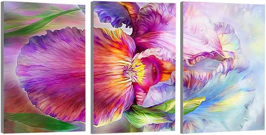 ChenXi Global 3pcs Framed Flower Picture Modern Art Wall Decoration Abstract Oil Painting on Canvas Ready to Paste for Living Room Home Decoration (16x22inchx3pcs)