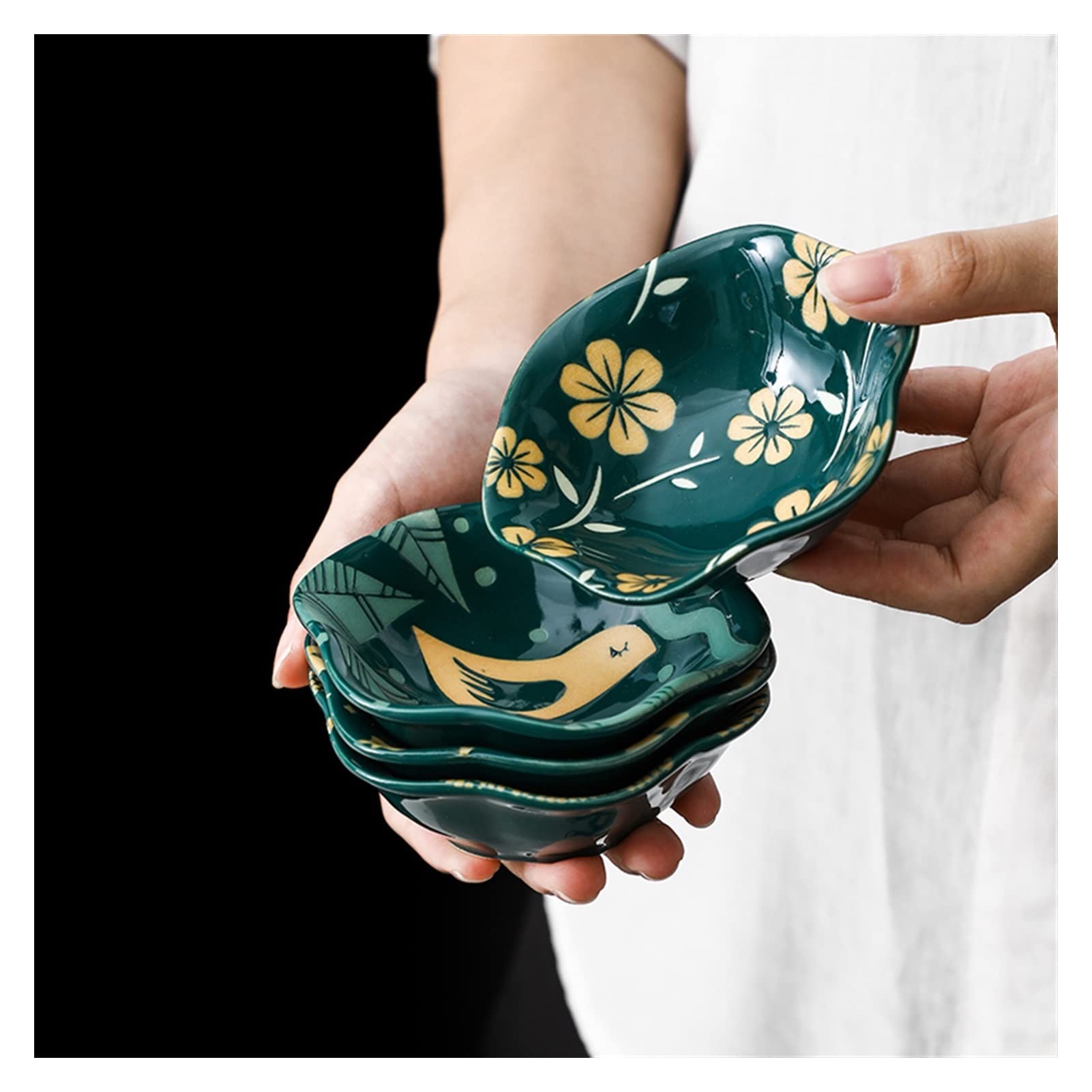 MRKU 4-teiliges Dip-Schüssel-Set aus Keramik mit Saucenschale, Geschirr, japanischer Sushi-Teller, bunt glasiert, Unterglasur, Haushaltsgewürz