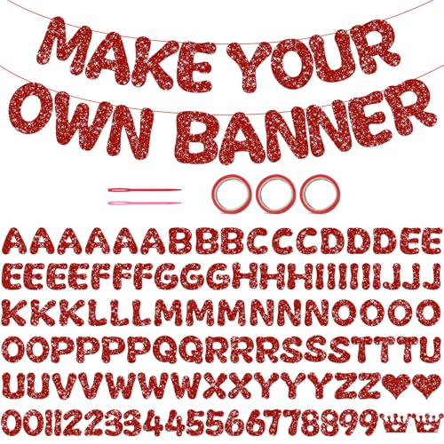 116PCS DIY Banner Customizable Birthday Banners Graduation Banner Custom Party Hanging Banner 111 Letters and Numbers 3 Rope 2 Threading Devices for Graduation Red