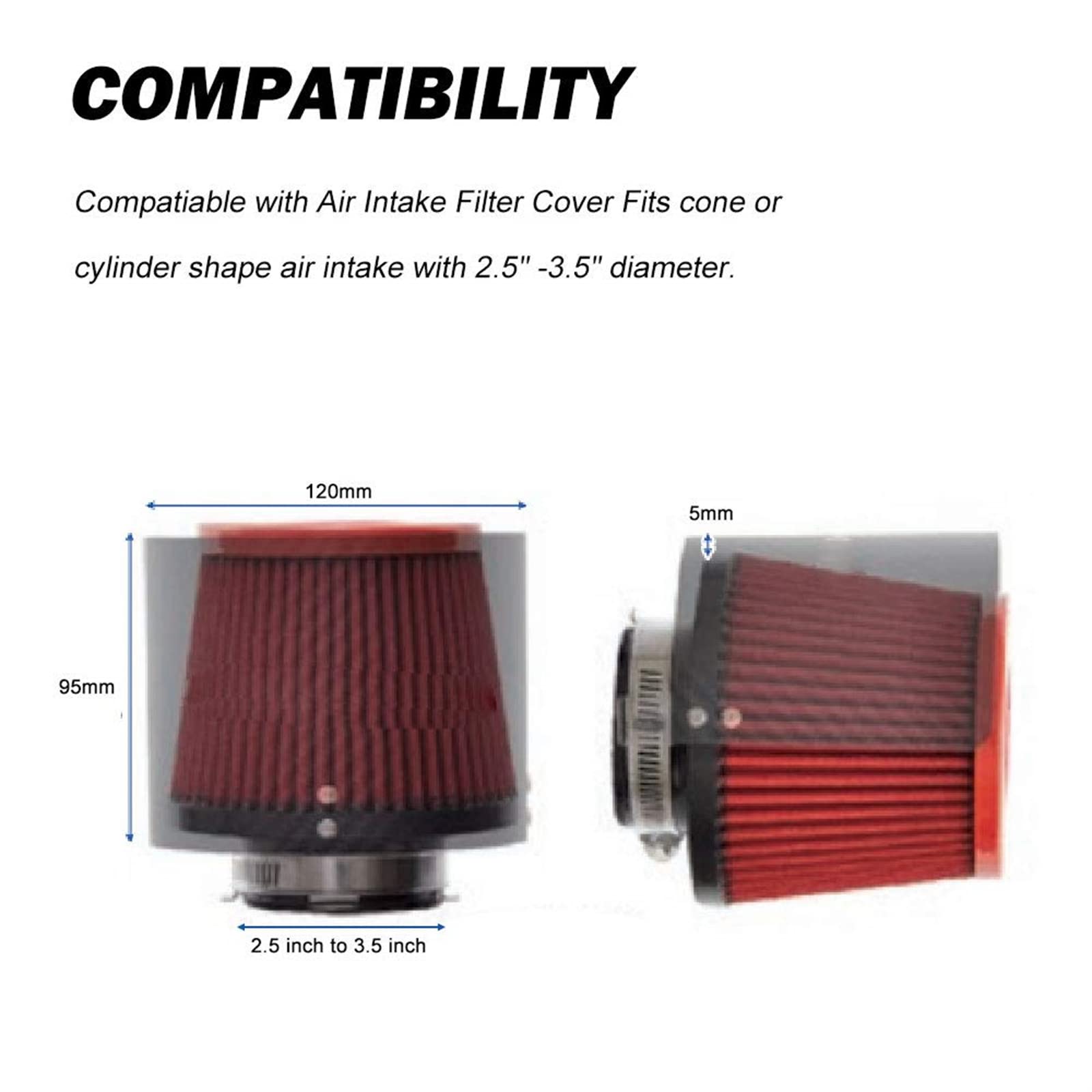 RULLINE Universal Air Intake Filter Cover Heat Shield Stainless Steel  Carbon Fiber Cover Compatible with 2.5-3.5 Cone Filter, Air Filters -  Amazon Canada