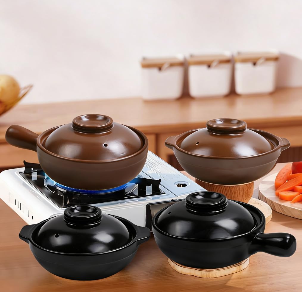 Pentola in ceramica con coperchio, pentola in argilla resistente al calore per Bibimbap, design robusto per pasti in famiglia