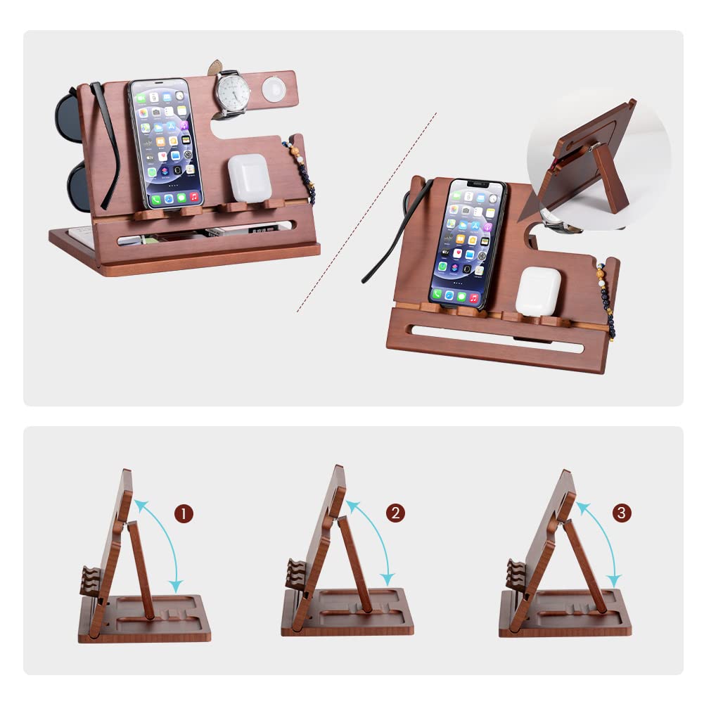Organisateur De Bureau En Bois - Support Téléphone Et Accessoires - Cadeau Saint-Valentin Homme - Neuf