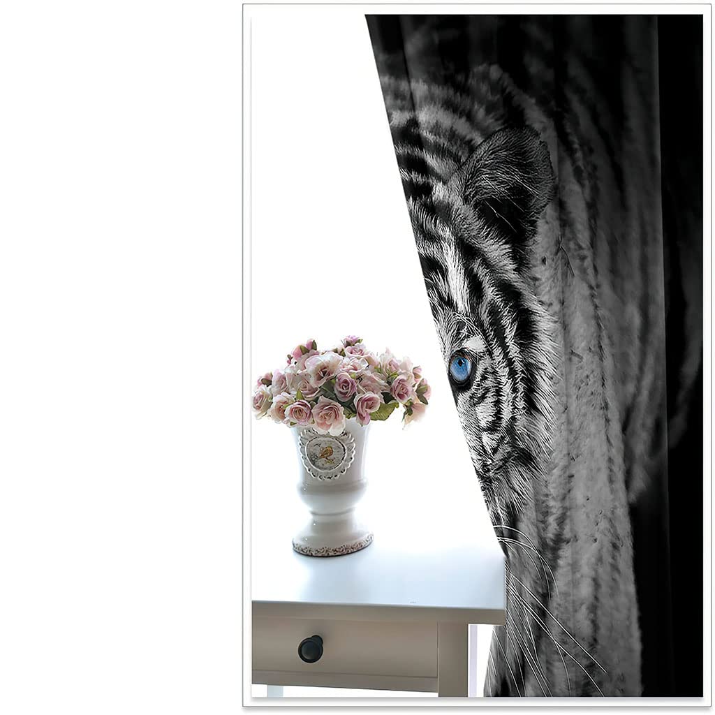 Rideaux Grande Largeur Occultant À Oeillets 260 X 214 Cm（L X H） Lot De 2 Rideau Thermique Isolant Anti Froid Décoration De Fenêtre pour Chambre Cuisine Salon 3D Art De Tigre Animal Motif