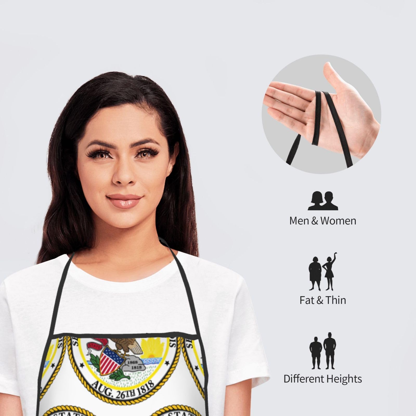 Tablier de cuisine unisexe avec emblème national de l'Illinois, doux et confortable pour homme et femme