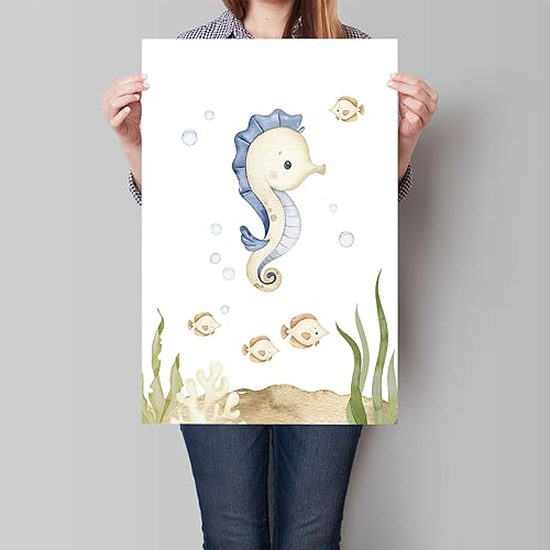 Miniatura 2 de Yuaruo Lienzo decorativo para la pared del cuarto del bebé, 3 piezas bajo el mar, póster de arte de arte bajo el mar, linda vida acuática de