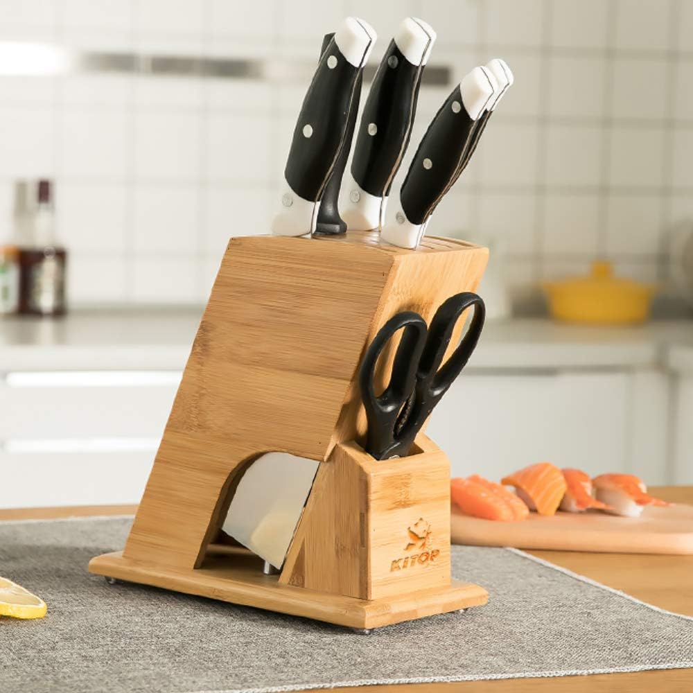 Bamboo Knife Block- Universal Knife Storage with 6 Slots Knives Holder Organizer Stand（Knife not includes)