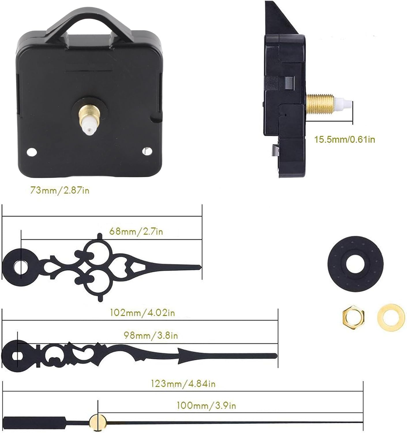 Quartz Watch Movement Mechanism, High Couple Quartz Watch Replacement Movement with Hands, DIY Clock Movement Kit for Appearance (BLACK)