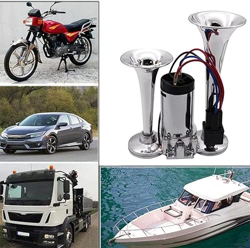 Miniatura 6 de Kit de bocinas de aire con compresor de 12 V bocinas de coche ruidosas bocinas de camión doble trompeta para camión barco tren altavoz coches