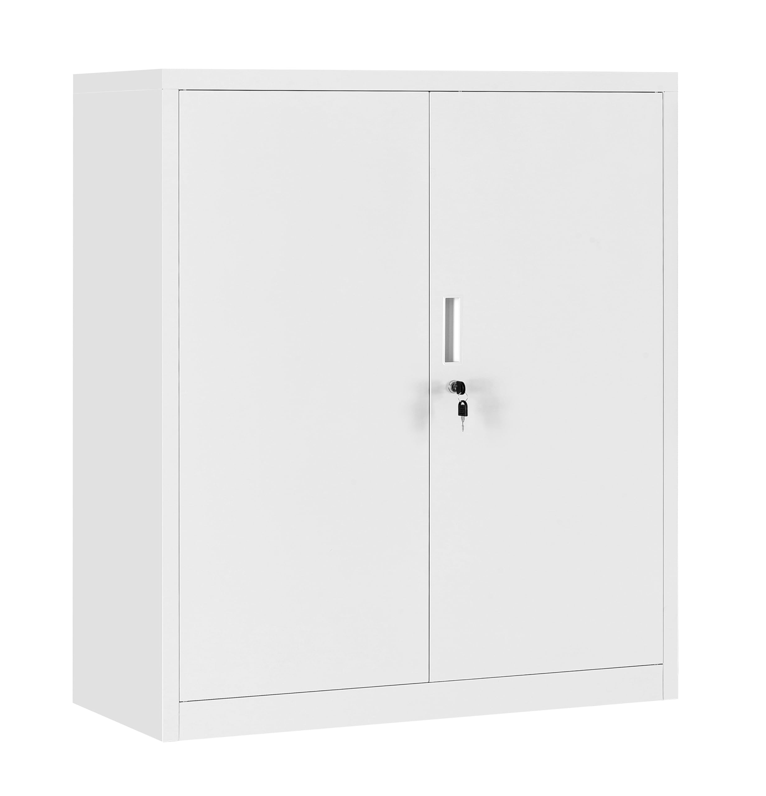 MMT Furniture Designs Ltd Small Steel Cabinet - 2 Door 2 Shelf Lockable Filing Cabinet - Metal Storage Cupboard for Home, Office Documents, Files, Kitchen, Pantry & Garage - White