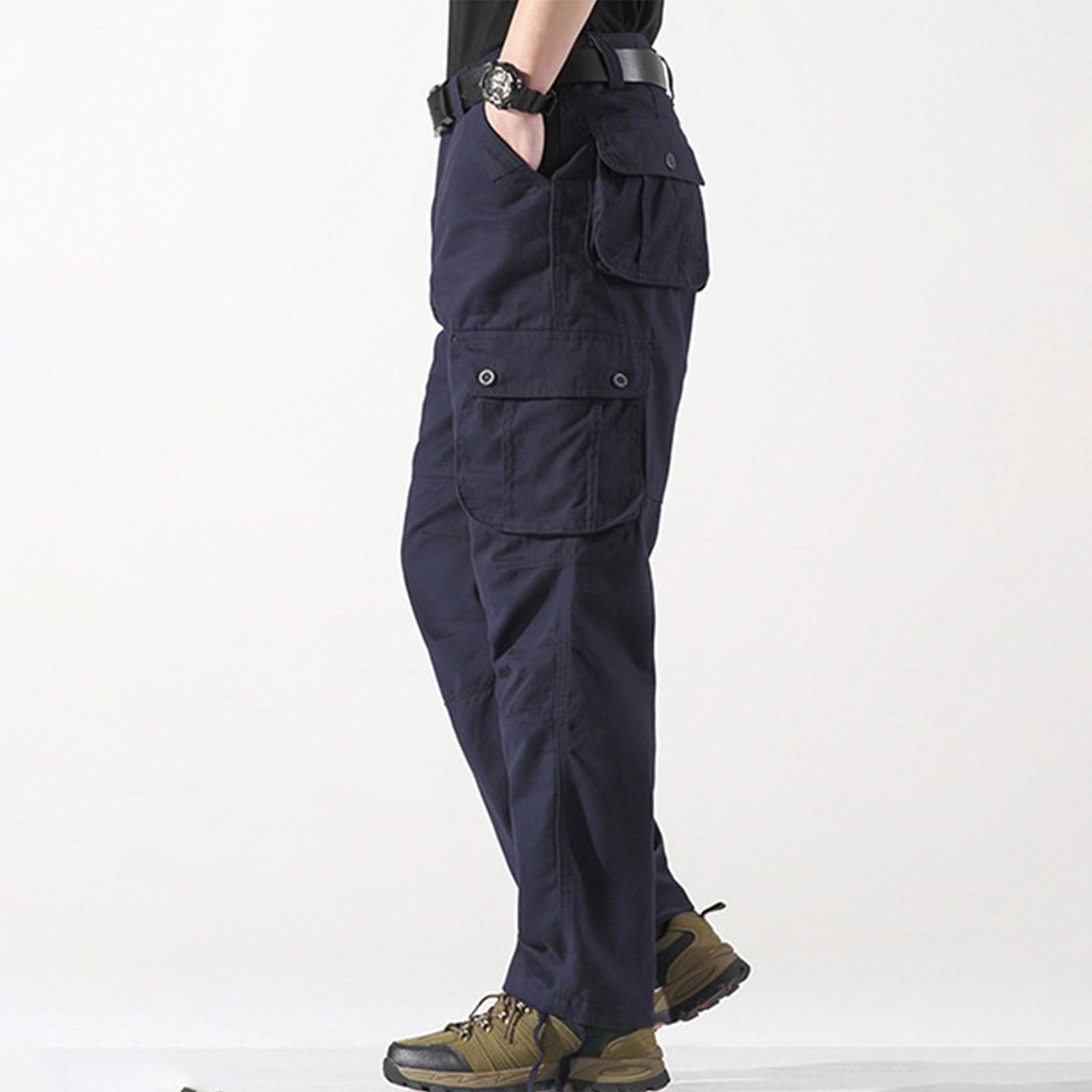 Generisch Pantalones cargo para hombre holgados: pantalones de trabajo con muchos bolsillos, pantalones rectos de pierna recta, pantalones de senderismo ligeros, transpirables, pantalones de trekking