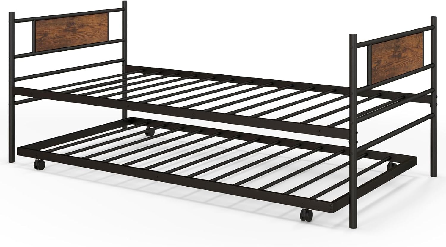 GOFLAME Twin Daybed and Trundle Set, Metal Daybed with Trundle with 4 Built-in Casters, Steel Slats Support, Space-Saving & Multifunctional, Sofa Bed Trundle, Easy Assembly