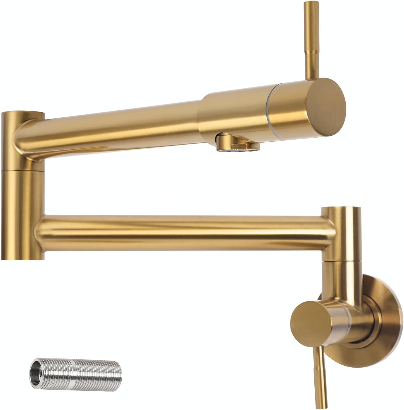 23" Brass Pot Filler Faucet Brushed Gold, Wall Mount Over Stove Water Faucet, Antique 2 Handles Folding Stretchable Pot Filler