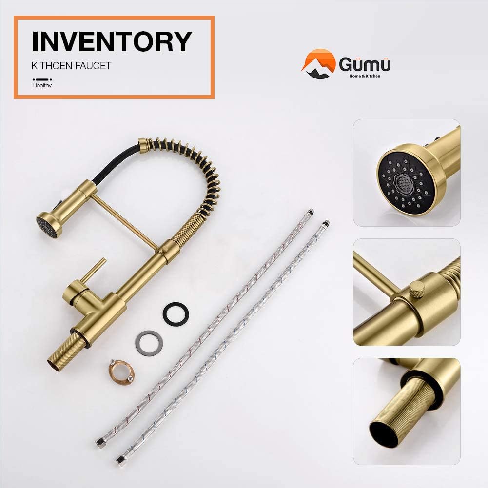 Bеѕt Cуbеr Mоndау 🔥 GÜMÜ- Kitchen Faucet with Pull Down Sprayer,Commercial Single Handle High Arc Stainless Steel Brushed Nickel Kitchen Sink Faucet (Black) (Gold)