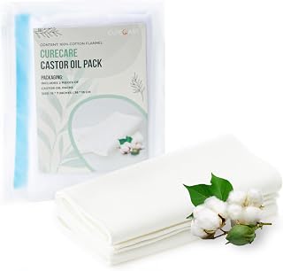 CURECARE Organic Cotton Flannel for Castor Oil Pack, 2 Pack Reuseable Castor Oil Pack Wrap, 100% Natural Cotton, Efficient Absorbent, Less Mess Flannel Castor Oil Pack Kit for Liver, Abdomen, Joints