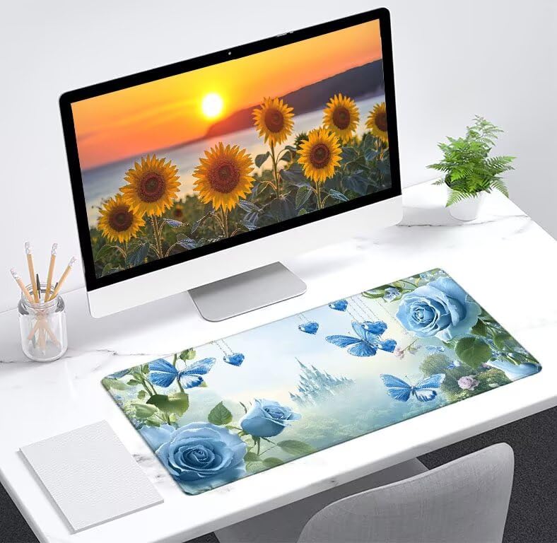 Tapis souris XXL Rose mouse pad avec base en caoutchouc antidérapante PC