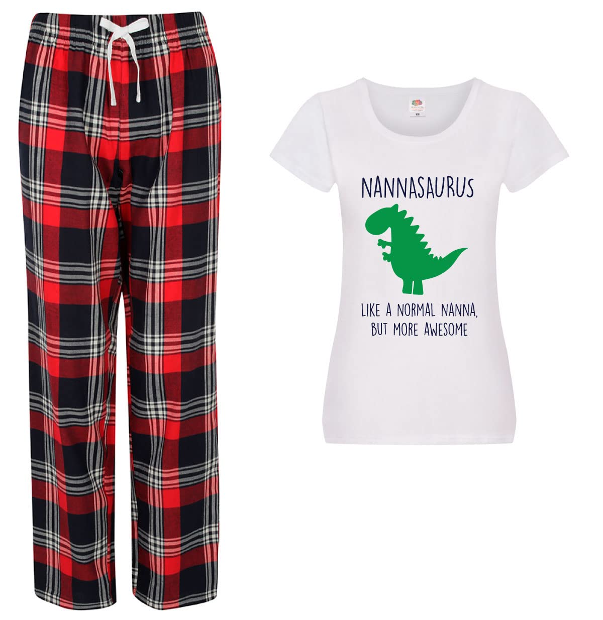 60 Second Makeover Limited Ladies Nannasaurus Nanna Dinosaur Pyjamas For Women Tartan Trouser Bottoms Pyjama Sets Nanna Gifts Ladies Pjs Family Matching Red Size - L