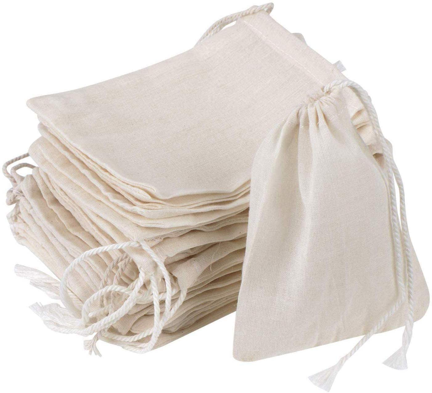 NJ OVERSEAS Cotton Nj Drawstring Muslin Bag Coin Pouch Herb Bag Pouch For Wedding Party Jewellery Bag Gift Wrap Pack Bag Party Gift Packing Surprise Gift Pack (4.5X4.5) Inches):30 Pcs,Off White-image-27