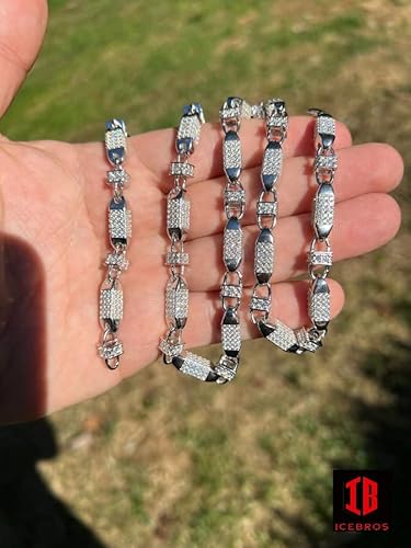 Icebros Moissanite Men's Bullet Chain Real 925 Sterling Silver Iced Flooded Out Hip Hop Necklace (Length 30", Width 5Mm, White Gold) #TOP4