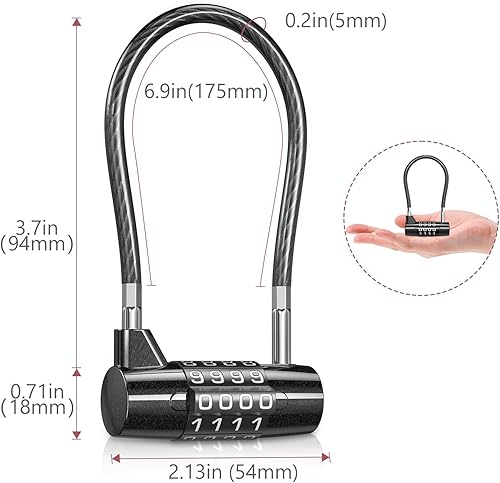 Miniatura 5 de LOFICOPER Candado de combinación de grillete largo, candado de combinación de 4 dígitos, bloqueo de cable reiniciable de 6.8 pulgadas, candado