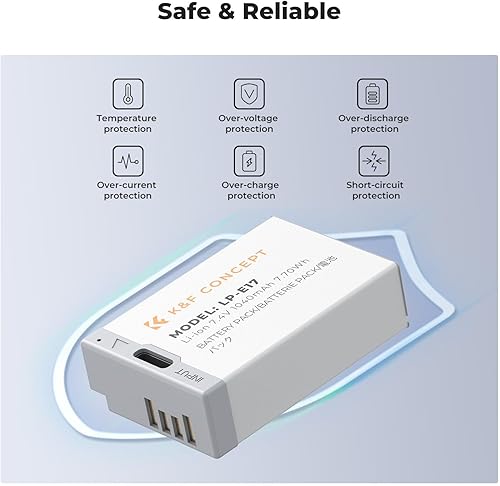 Miniatura 5 de K&F CONCEPT Paquete de 2 baterías LP-E17, USB-C R50 compatibles con Canon EOS R100 R50 RP R8 R10, Powershot V1, Rebel T8i T7i T6i T6s SL2 SL3 EOS
