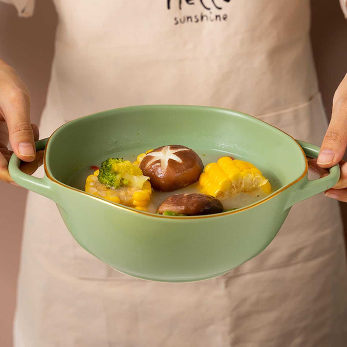 Bol De Cerámica Doble Asa Para Horno Ensaladera y Plato Para Sopa Para Uso Cocina Restaurante y Eventos