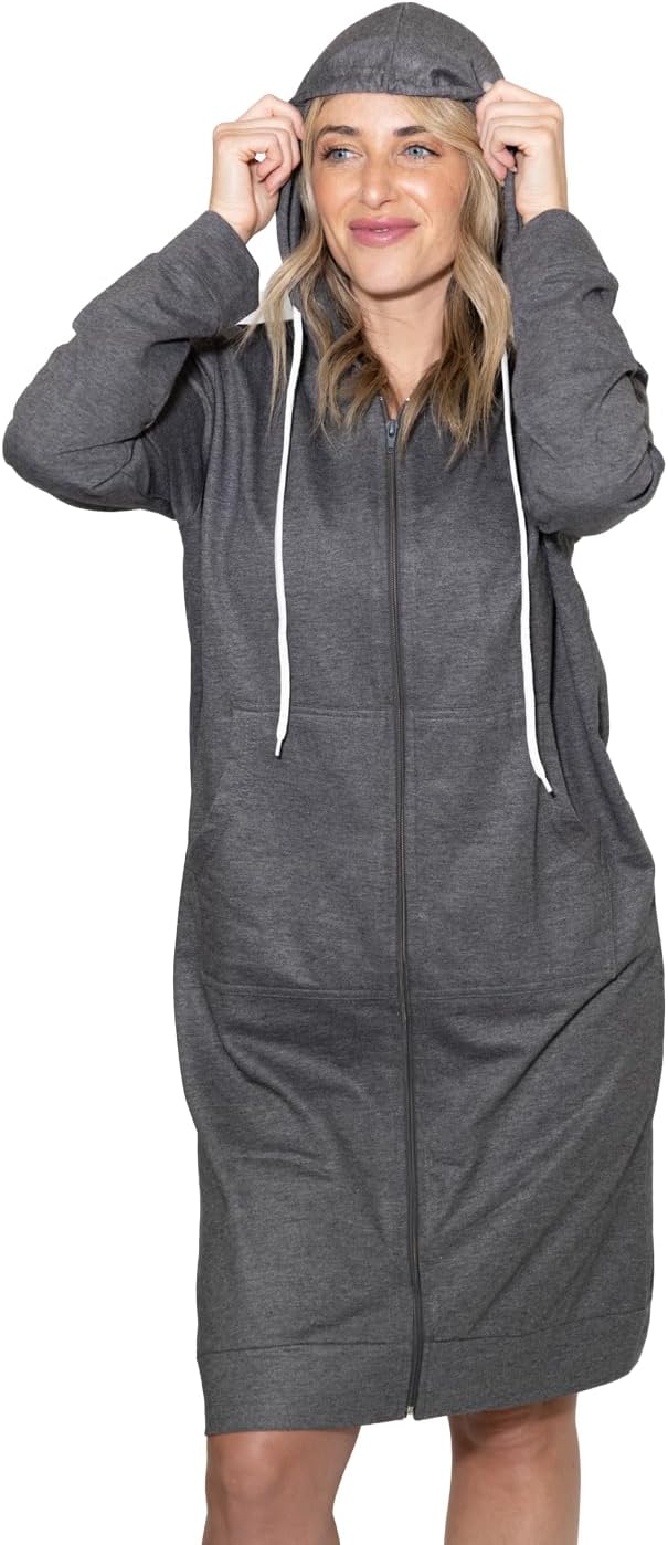 MISS POPULAR Women's Thin Lightweight Zip-Up Hoodie Dress with Pockets – Long Casual Tunic Jacket, Sizes S-2XL image 3