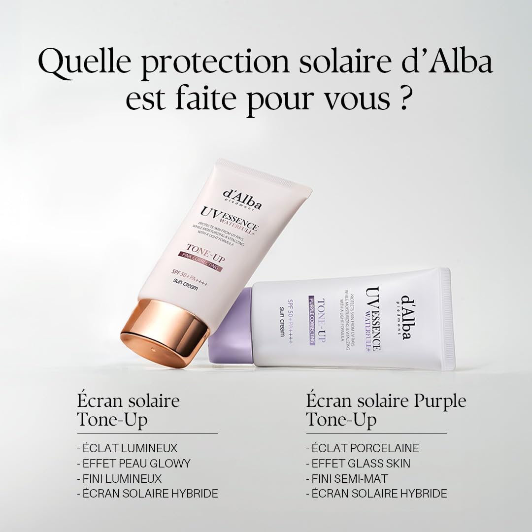 d'alba Piedmont Truffe Blanche Waterfull Pink Tone-up Sunscreen (50ml x2) | SPF 50+ PA++++, Filtres UV hybrides véganes, Effet éclat & illumination, Soin coréen