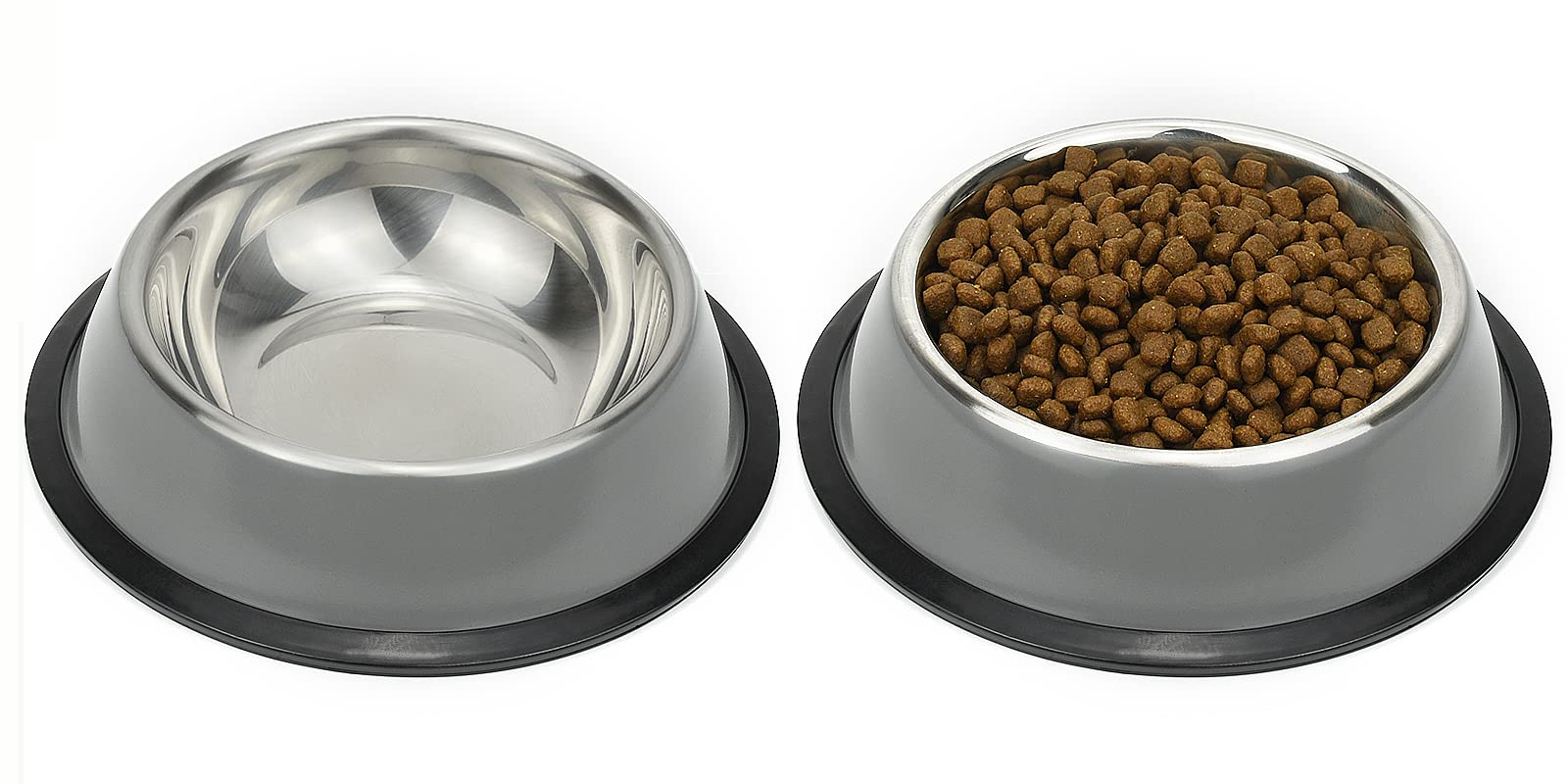 Podinor Stainless Steel Dog Bowls, Food and Water Non Slip Anti Skid Stackable Pet Puppy Dishes for Small, Medium and Large Dogs (2 Pack)