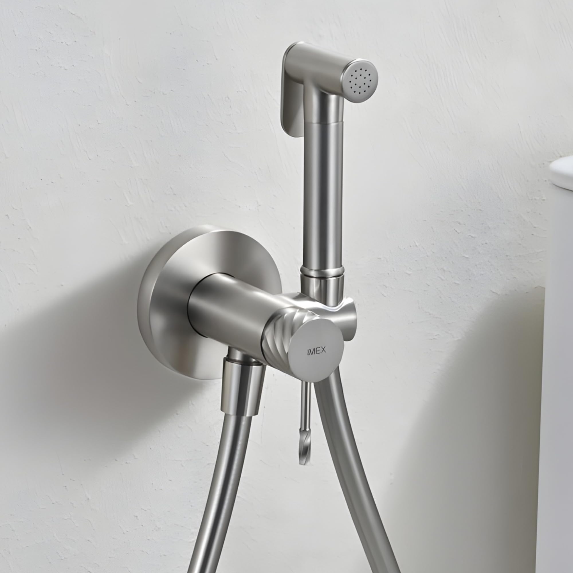 IMEX Bidet prysznic z zimną i gorącą wodą, szczotkowany nikiel, bateria do zabudowy bidet, higieniczna jednouchwytowa głowica prysznicowa do toalety, zamiennik kranu bidetowego, seria Bless